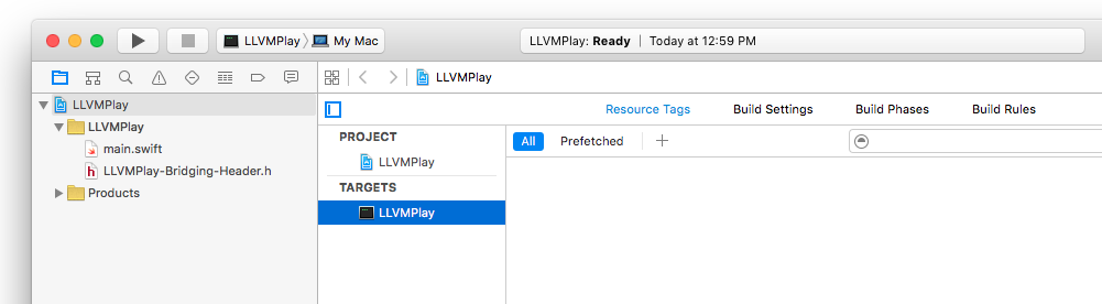 Create a bridging header to import LLVM C libraries