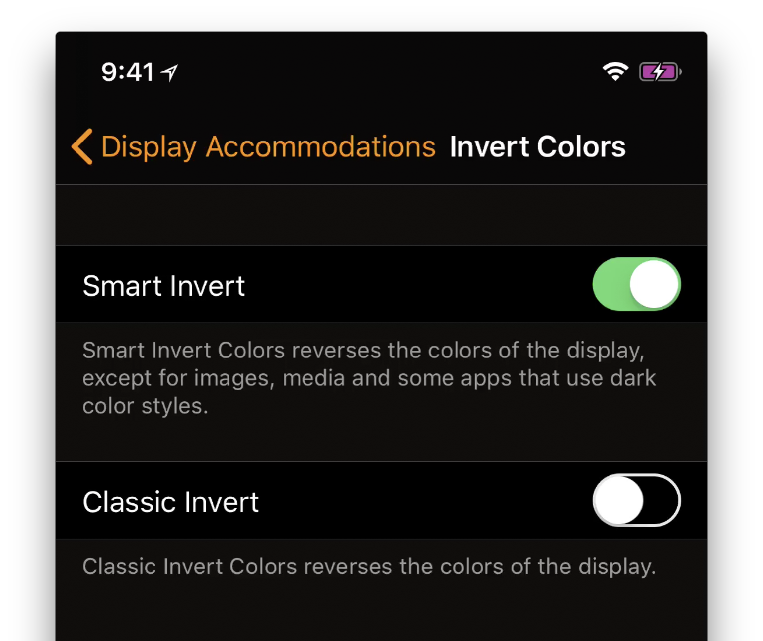 turn on smart invert mode in Settings