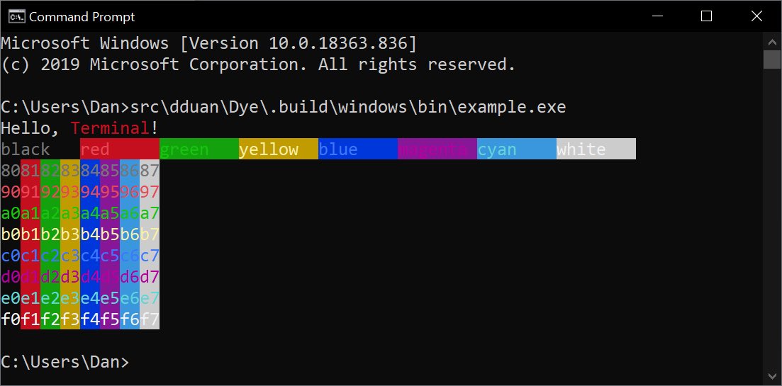 Dye sample app running in Windows Command Prompt