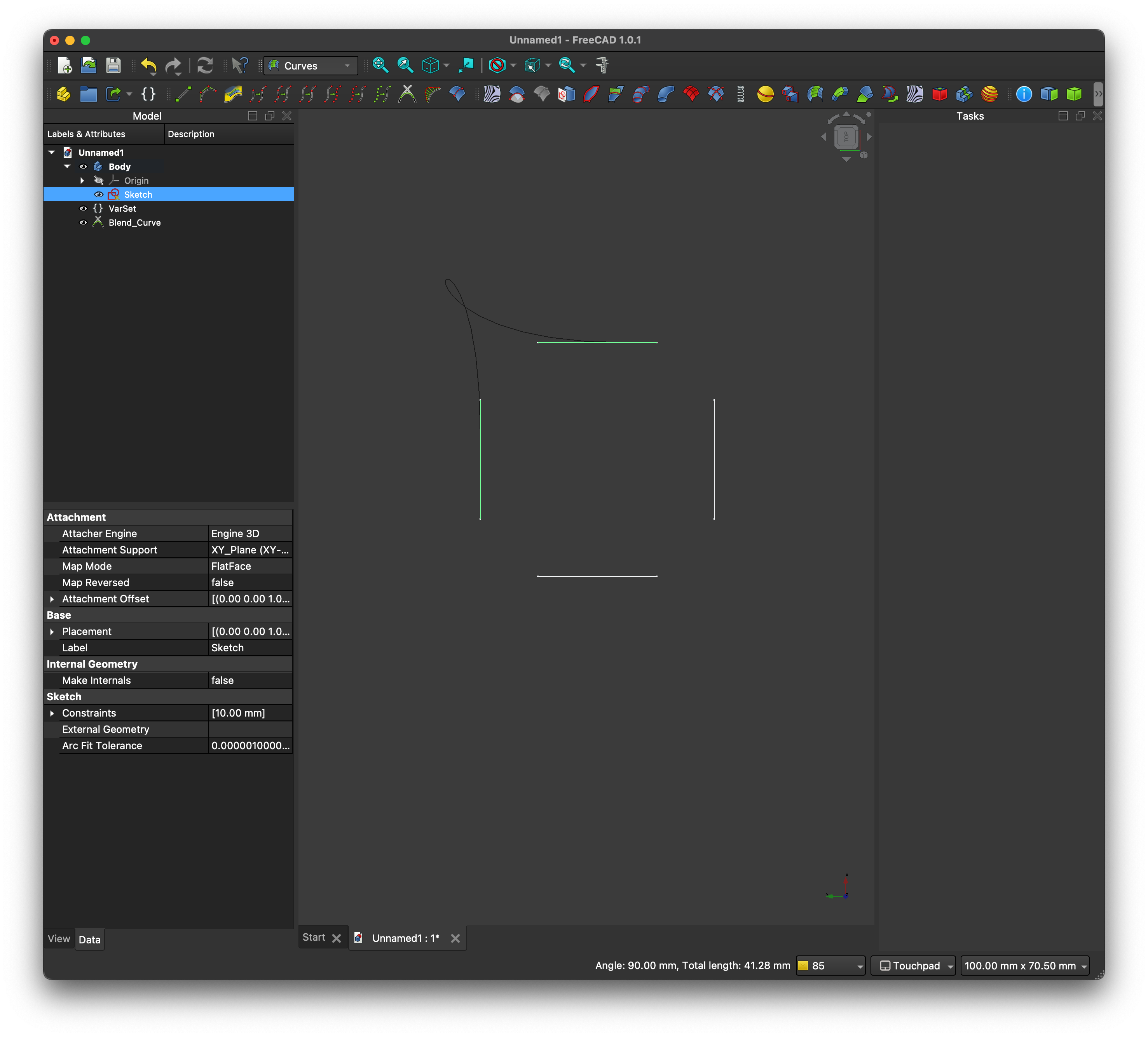 Screenshot of adding the blend curve
