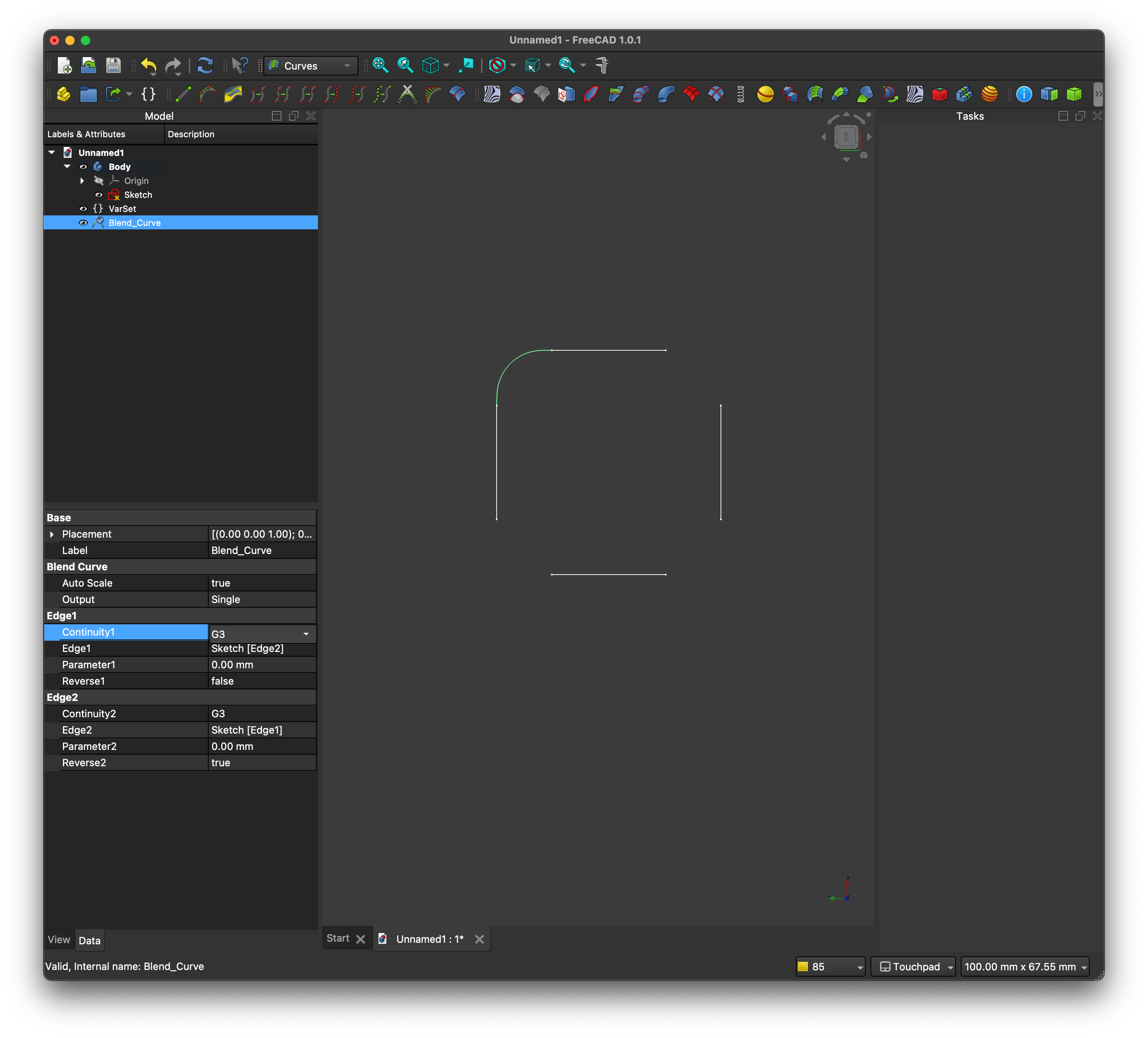 Screenshot of fixed blend curve